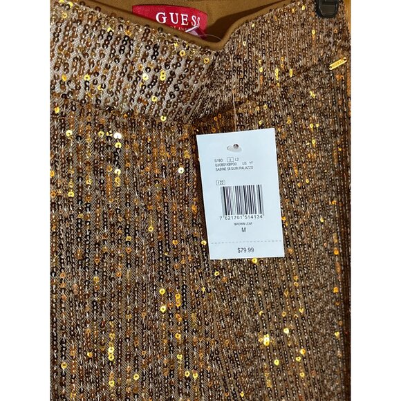 Guess Brown Leaf Sequin Palazzo Pants - Picture 2 of 4